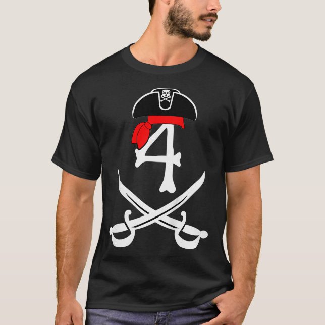 Kids 4 Year Old 4th Pirate Birthday Party Theme T-Shirt (Front)