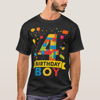 Kids 4 Year Old Building Blocks 4Th Birthday Boy T-Shirt