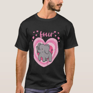 Kids 4 Year Old Cute Elephant Birthday Girl 4th B  T-Shirt