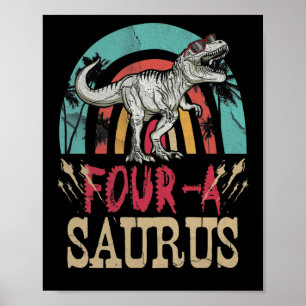 Kids 4 Year Old Dinosaur Birthday 4th T Rex Dino Poster