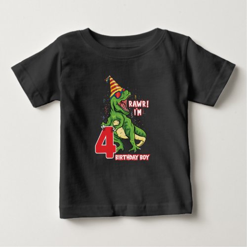 Kids 4 Year Old dinosaurs birthday 4th Party Boys Baby T_Shirt