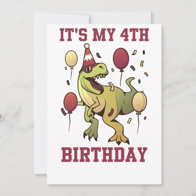 Kids 4 Year Old dinosaurs birthday 4th Party Boys Invitation (Front)