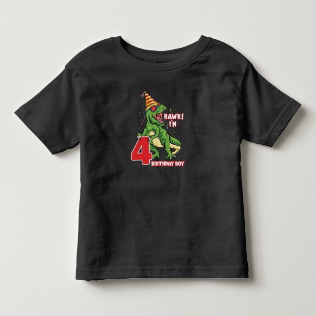 Kids 4 Year Old dinosaurs birthday 4th Party Boys Toddler T-shirt (Front)