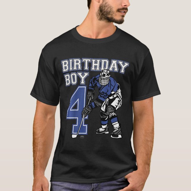 Kids 4 Year Old Ice Hockey Themed Birthday Party 4 T-Shirt (Front)