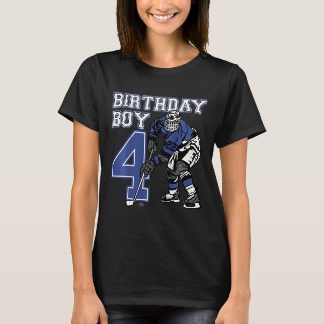 Kids 4 Year Old Ice Hockey Themed Birthday Party 4 T-Shirt (Front)