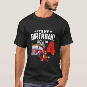 Kids 4 Year Old It's My 4th Birthday Boy Fire Tru T-Shirt