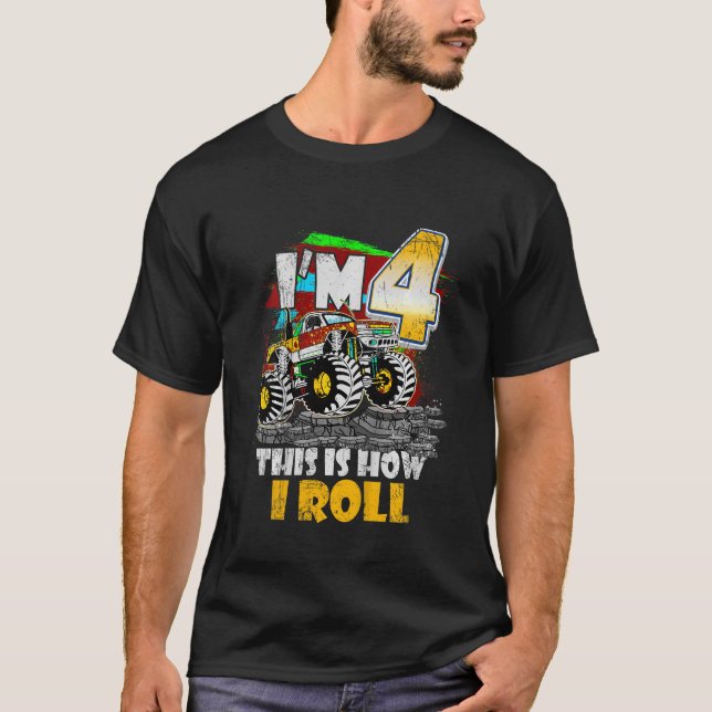 Kids 4 Year Old Monster Truck  4th Birthday  Boy T T-Shirt (Front)