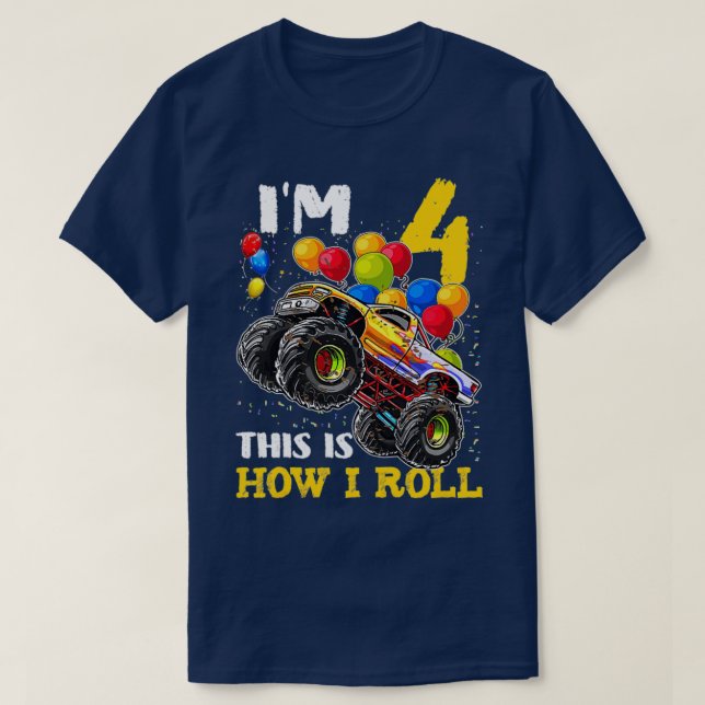 Kids 4 Year Old Shirt 4th Birthday Boy Monster Tru (Design Front)