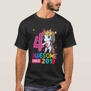 Kids 4 Year Old Unicorn Flossing 4th Birthday Girl T-Shirt