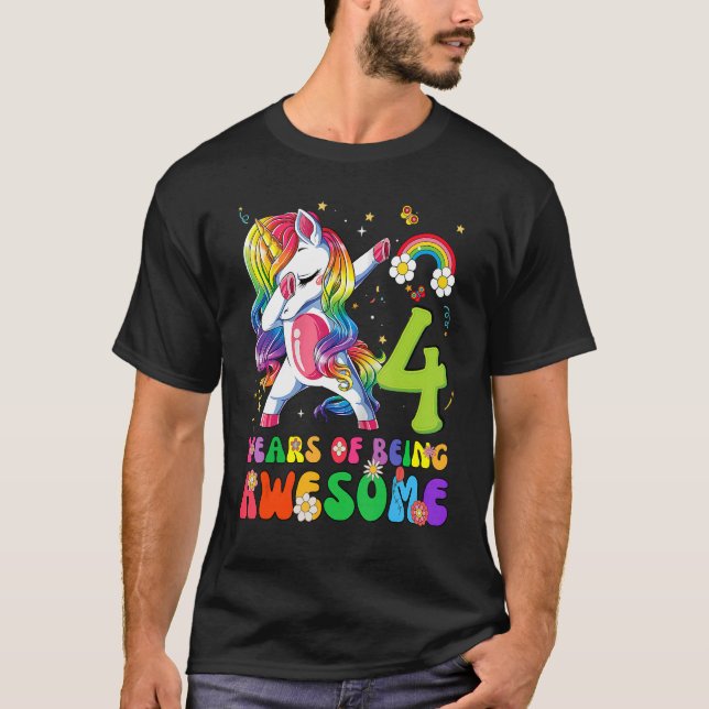Kids 4 Years Old  4th Birthday Girl Princess Unico T-Shirt (Front)