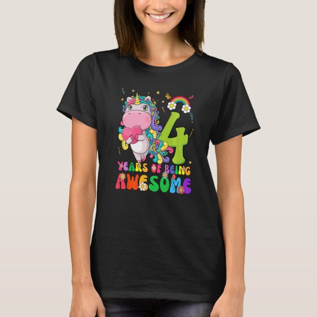 Kids 4 Years Old  4th Birthday Girl Princess Unico T-Shirt (Front)