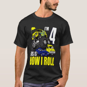 Kids 4 Years Old 4th Birthday Monster Trucks Boys T-Shirt