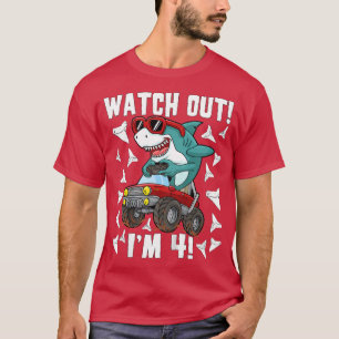 Kids 4 Years Old 4th Birthday Shark Boy Girl Monst T-Shirt