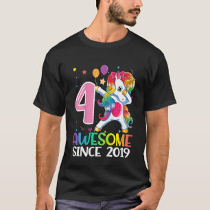 Kids 4 Years Old Awesome Since 2019 Dabbing Unicor T-Shirt