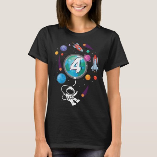 Kids 4 Years Old Birthday Boy Astronaut Space 4th  T_Shirt