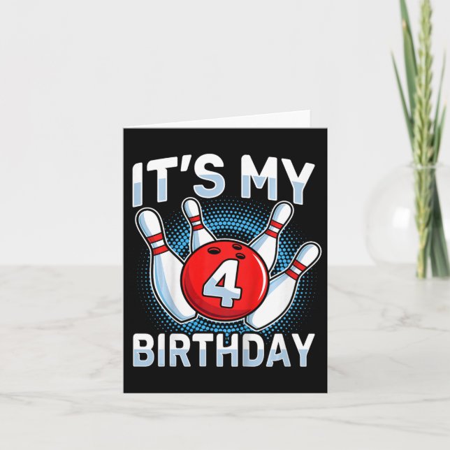 Kids 4 Years Old Bowling 4th Birthday Party Boys G Card (Front)