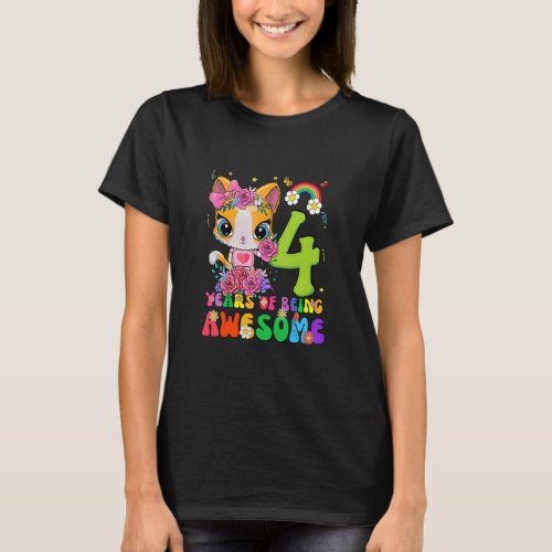 Kids 4 Years Old Teens 4th Birthday Girl Awesome C T_Shirt
