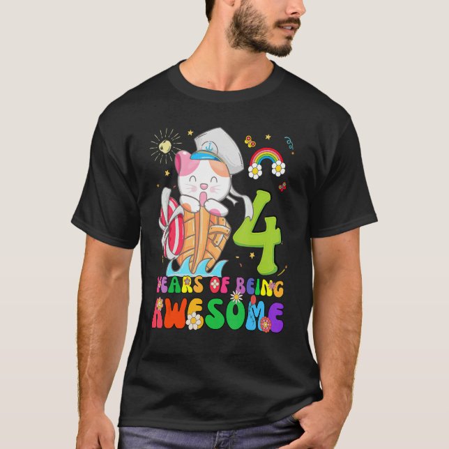 Kids 4 Years Old Teens 4th Birthday Girl Awesome C T-Shirt (Front)