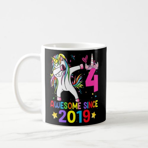 Kids 4 Years Old Unicorn Dabbing 4th Birthday Girl Coffee Mug