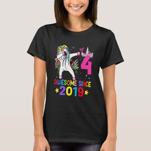 Kids 4 Years Old Unicorn Dabbing 4th Birthday Girl T_Shirt