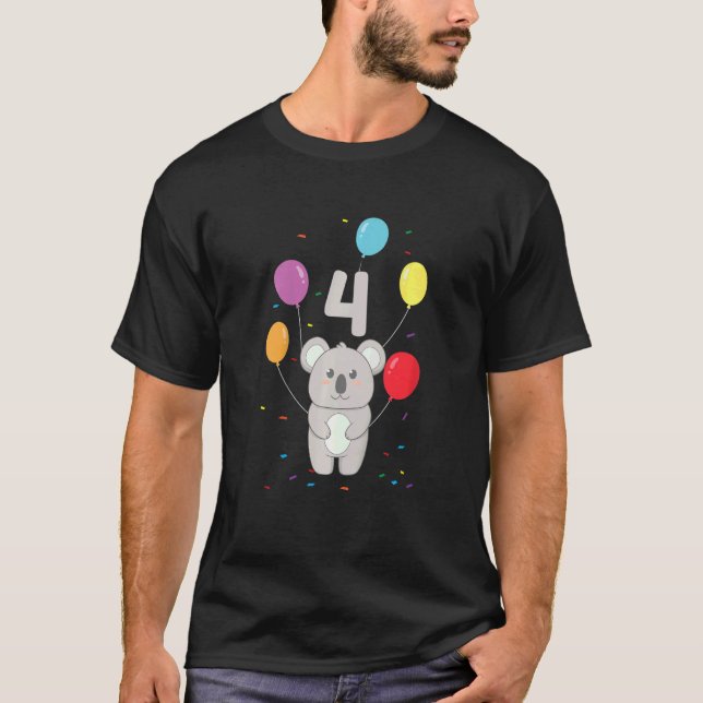 Kids 4th Birthday 4 Years Koala Balloons Australia T-Shirt (Front)
