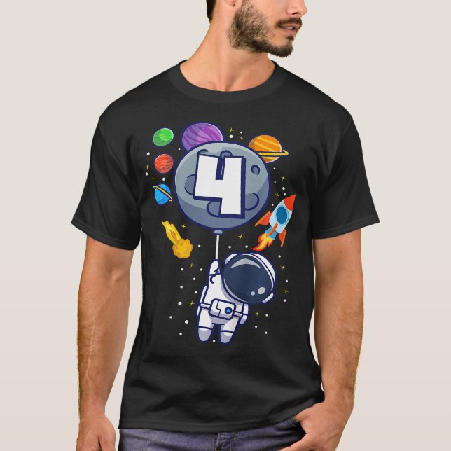 Kids 4th Birthday Astronaut 4 Year Old Birthday Bo T-Shirt (Front)
