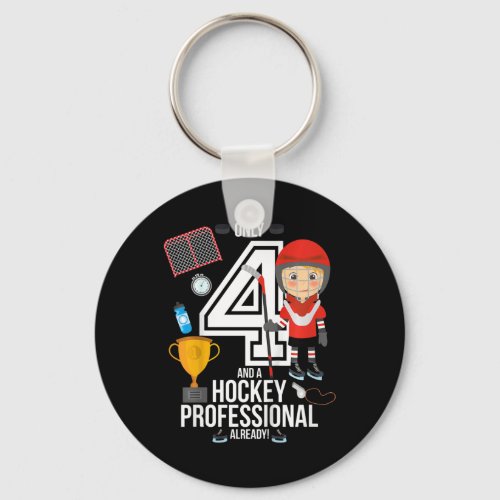 Kids 4th Birthday Boy 34only 4 And A Hockey Pro  Keychain