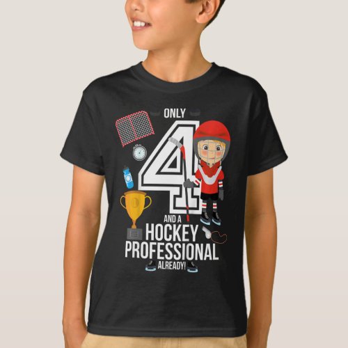 Kids 4th Birthday Boy 34only 4 And A Hockey Pro  T_Shirt