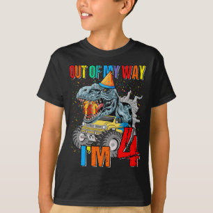 Kids 4th Birthday Boy Monster Truck Dinosaur Out O T-Shirt