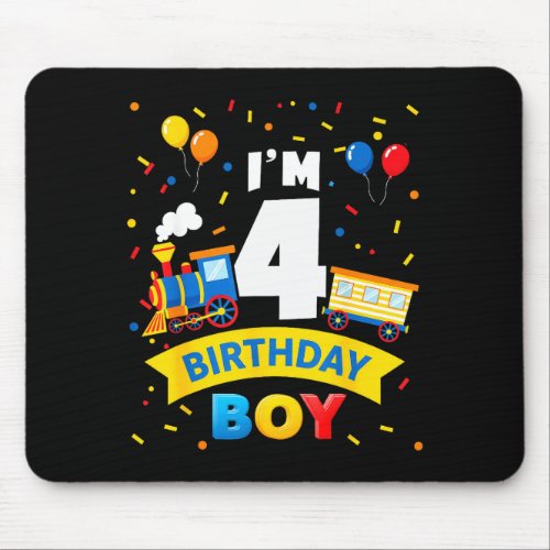 Kids 4th Birthday Boy Train Four 4 Year Old Birthd Mouse Pad