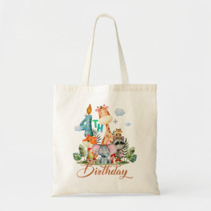 Kids 4th Birthday Boys Girls 4 Years Old Safari Ju Tote Bag