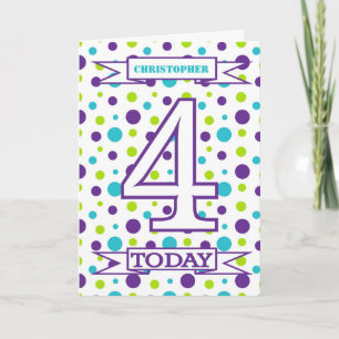 Kids 4th Birthday Bright Polka Dot Card