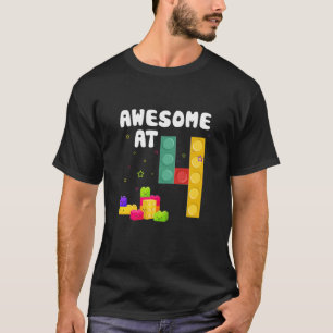 Kids 4Th Birthday Building Blocks Bricks Awesome 4 T-Shirt