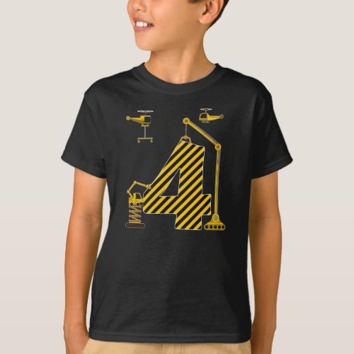 Kids 4th Birthday Crane Excavator Truck 4 Year Old T_Shirt