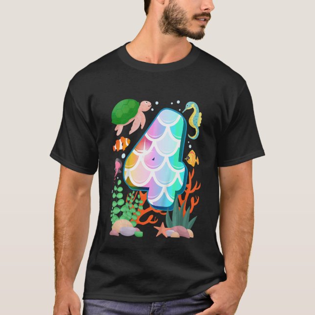 Kids 4th Birthday Fish Tetra Aquarium Underwater B T-Shirt (Front)