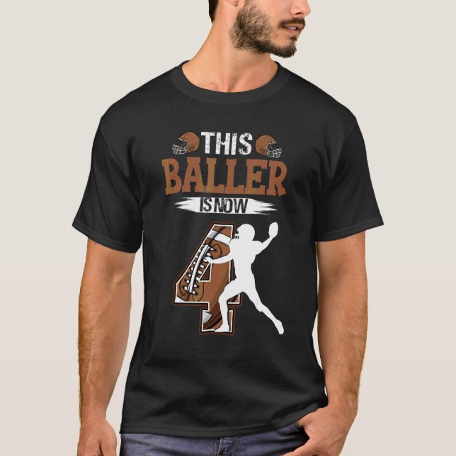 Kids 4th Birthday Football Boy 4 Years Old Footbal T-Shirt (Front)