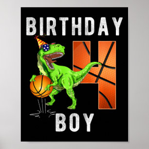Kids 4th Birthday For Boy Basketball 4 Years Old Poster