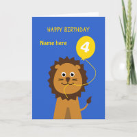 Kids 4th birthday lion add name blue