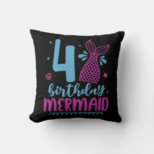 Kids 4th Birthday Mermaid 4 Year Old Girl Mermaid Throw Pillow
