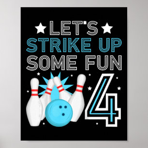 Kids 4th Birthday Party Bowling Boy 4 Year Old Bow Poster