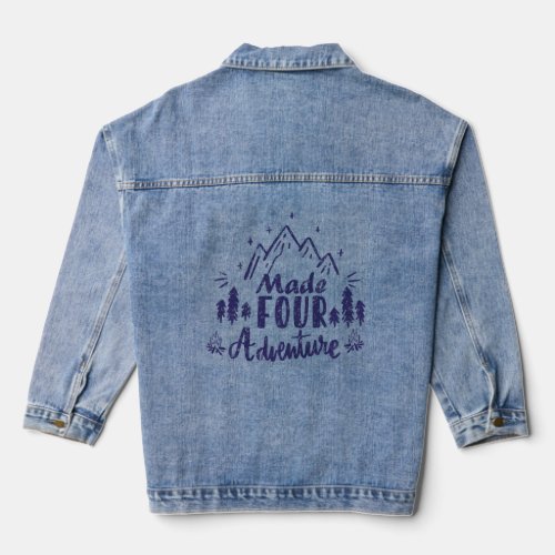 Kids 4th Birthday Party camping Theme Made four ad Denim Jacket