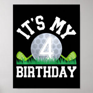 Kids 4th Birthday Party Golf Boy Four Year Old Gol Poster