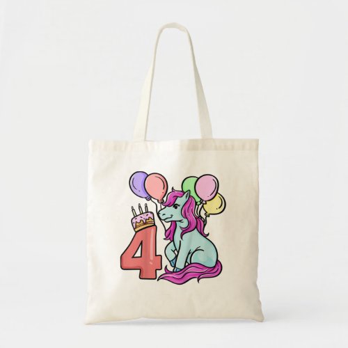 Kids 4th Birthday party Horse fan for 4 Years Old  Tote Bag