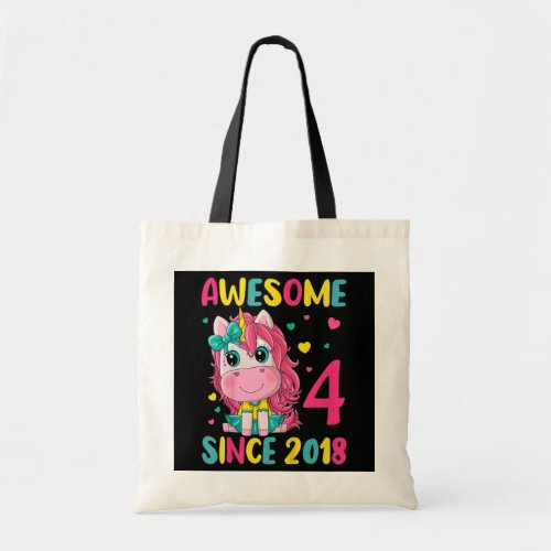 Kids 4th Birthday Party Unicorn Girl 4 Years Old Tote Bag