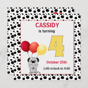 Kid's 4th Birthday Red and Yellow Dalmatian Invitation