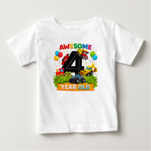 Kids 4th Birthday Shirt   Construction Vehicle tee