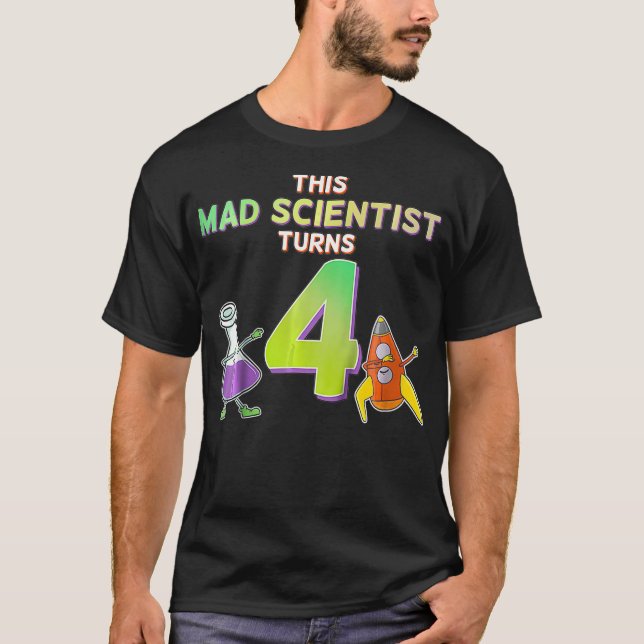 Kids 4th Birthday Shirt - Mad Scientist Party Shir (Front)