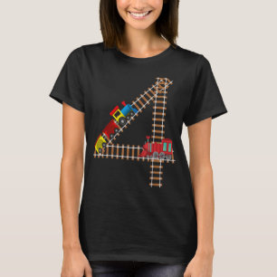 Kids 4th Birthday Train Boys Girls Fun 4 Year Old  T-Shirt