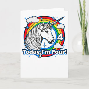 Kid's 4th Birthday Unicorn Rainbow Today I'm Four Card