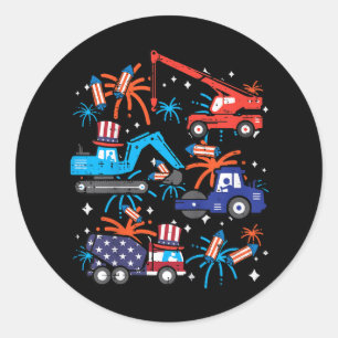 Kids 4th July Construction Trucks Vehicle Patriot  Classic Round Sticker